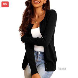 Button Down Cardigan Sweater Slim Fit Long Sleeve Soft Knit Classic Chic
